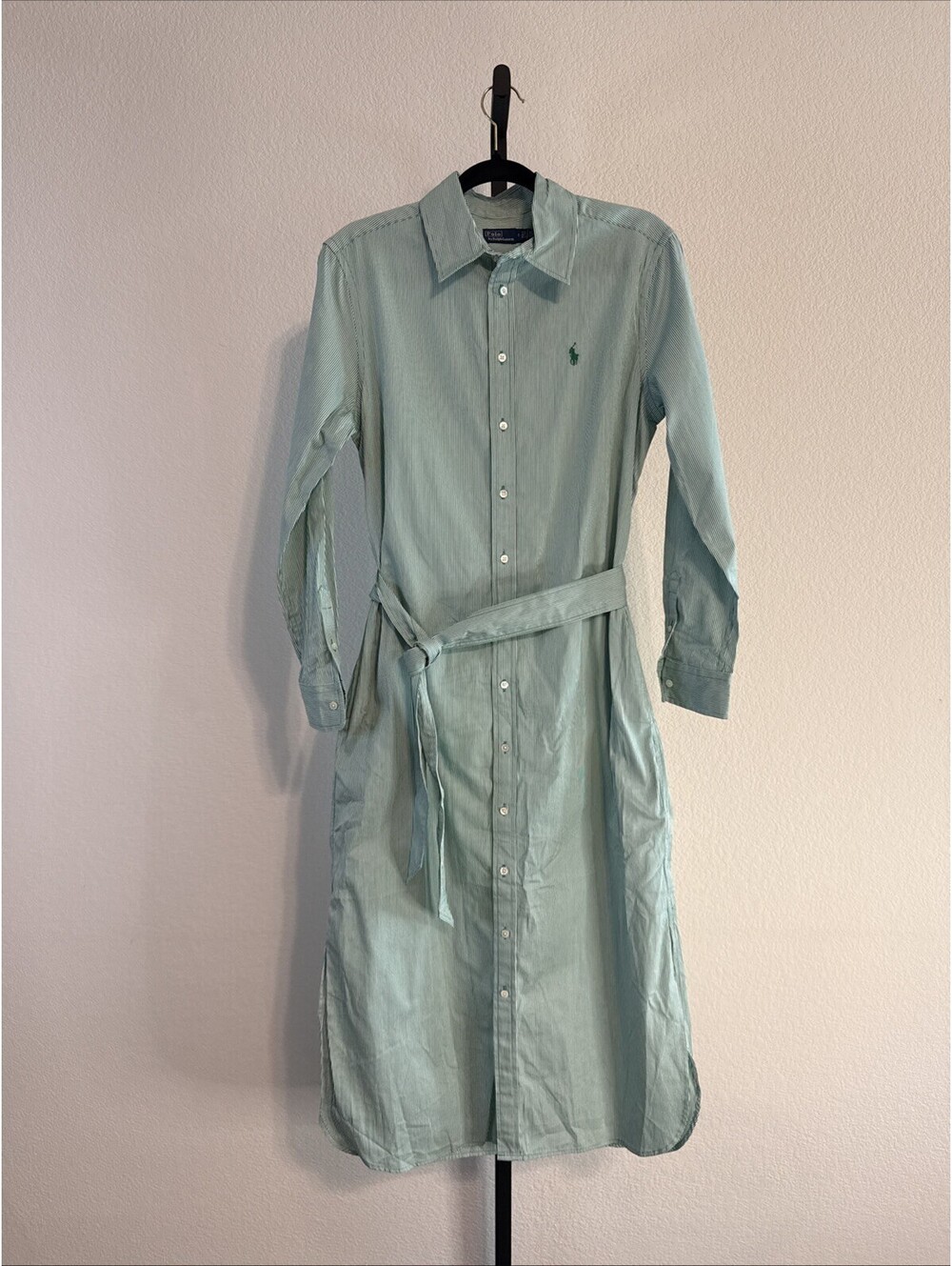 NWT Polo Ralph Lauren Green Striped Cotton Button Up Shirtdress w/ Belt Sz 8 - Picture 3 of 14